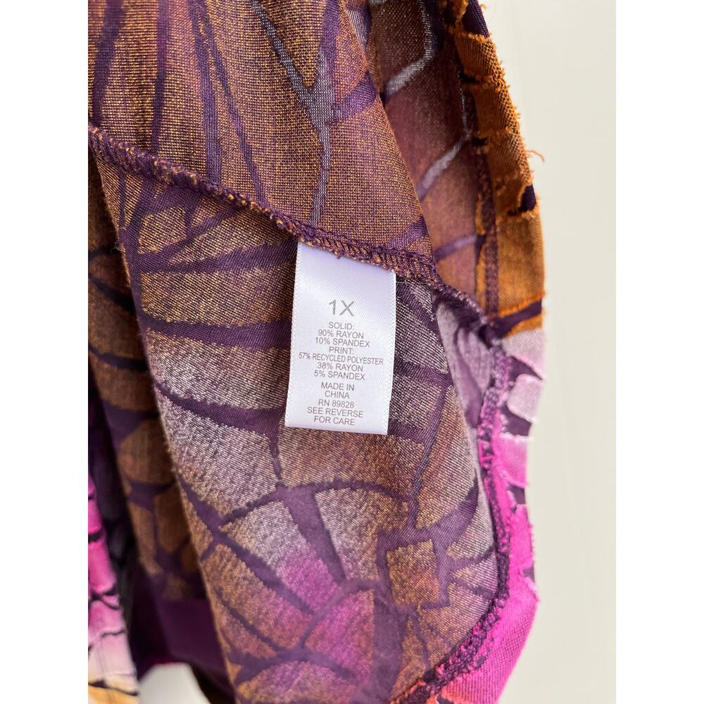 LOGO Lori Goldstein Pieced Jacquard Dress 1X Plus Size Flowy Baggy Asymmetric - Picture 11 of 16